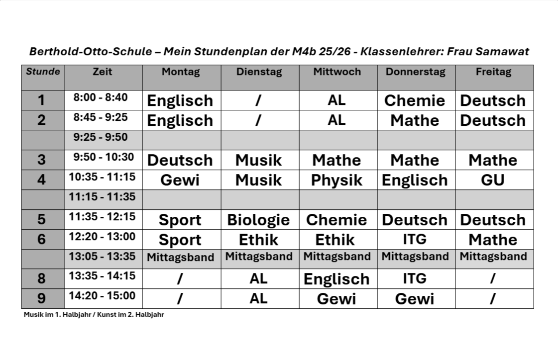 Stundenplan Arbeitslehre